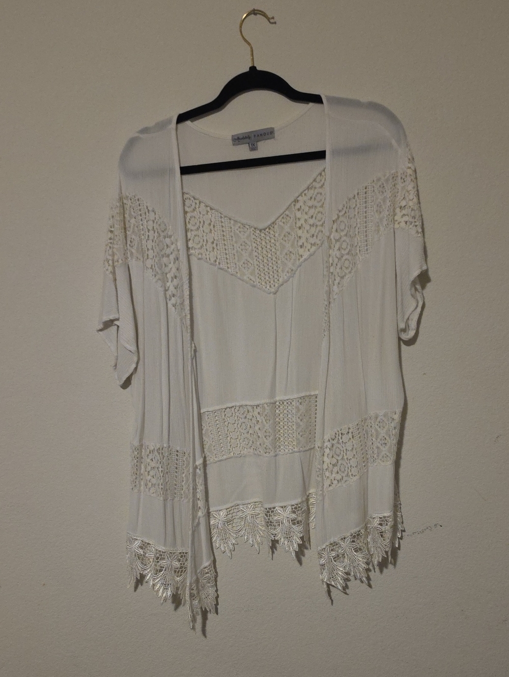 Absolutely Famous White Crochet-Trim Open Front Cover Up
